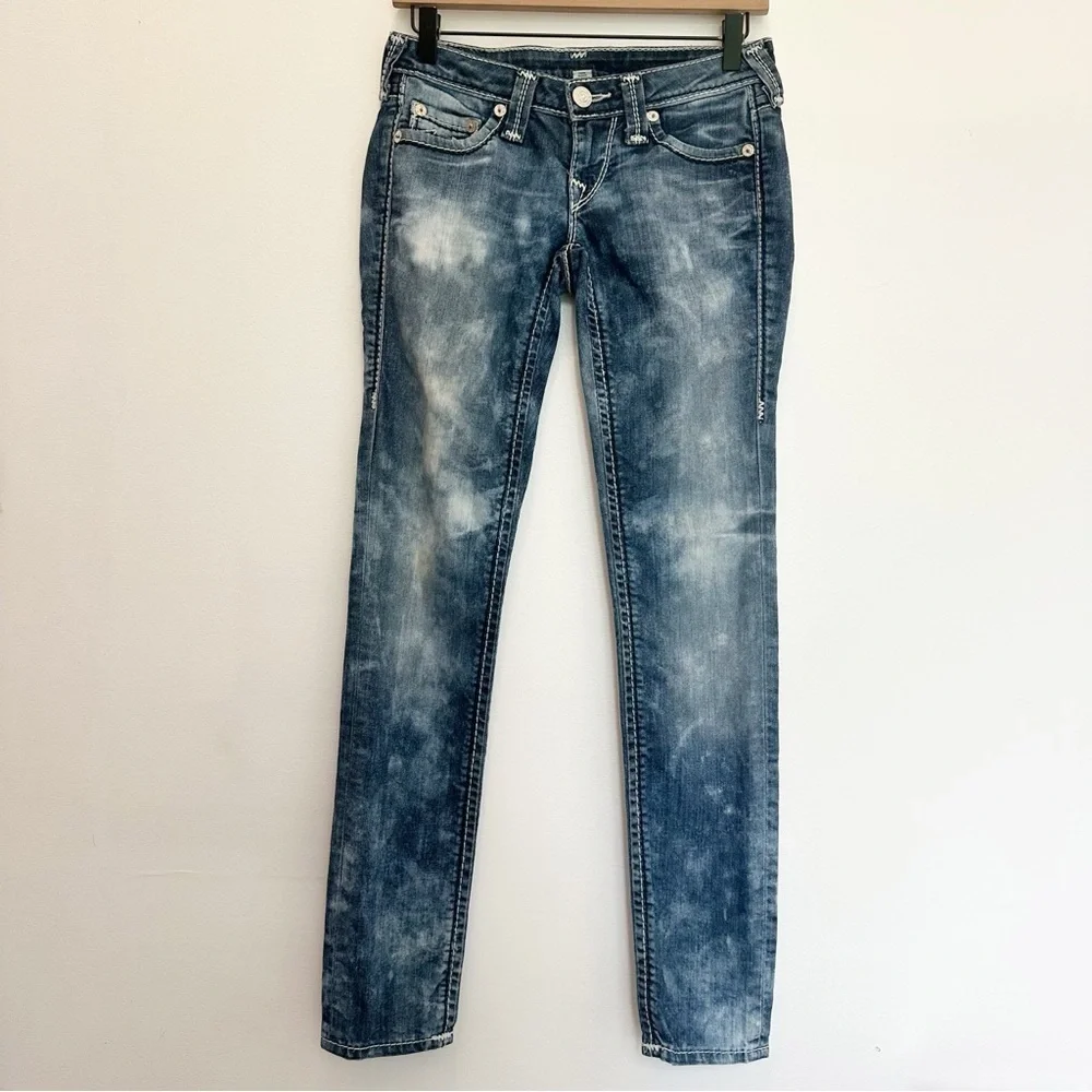 True Religion Skinny Jeans Cosmic Dust Low Rise Embroidered Stonewashed 26 Y2K